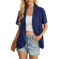 thumbnail image 2 of JWD Women’s Summer Cardigans Lightweight Open Front Draped Ruffles Hem Short sleeved thin cardigan with curved edges, elegant, casual, lightweight cardigan Navy Blue-L, 2 of 6