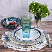 STPgoods Green Faceted Stackable Drinking Glasses Set 4 Pcs 8.45 fl oz Glass Tumbler Set Water Glasses