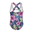 thumbnail image 5 of Uorisanigo Girls Swimsuits Size 9-10 One Piece Purple Hawaiian Floral Sport Halter Swimwear Polyester and Spandex Fabric Beach Bathing Suit, 5 of 7