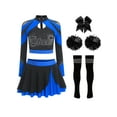 thumbnail image 1 of Runhomal Womens Shiny Cheerleading Uniform Set Long Sleeve Crop Top With Rhinestones Skating Skirt Royal  Blue B L, 1 of 4