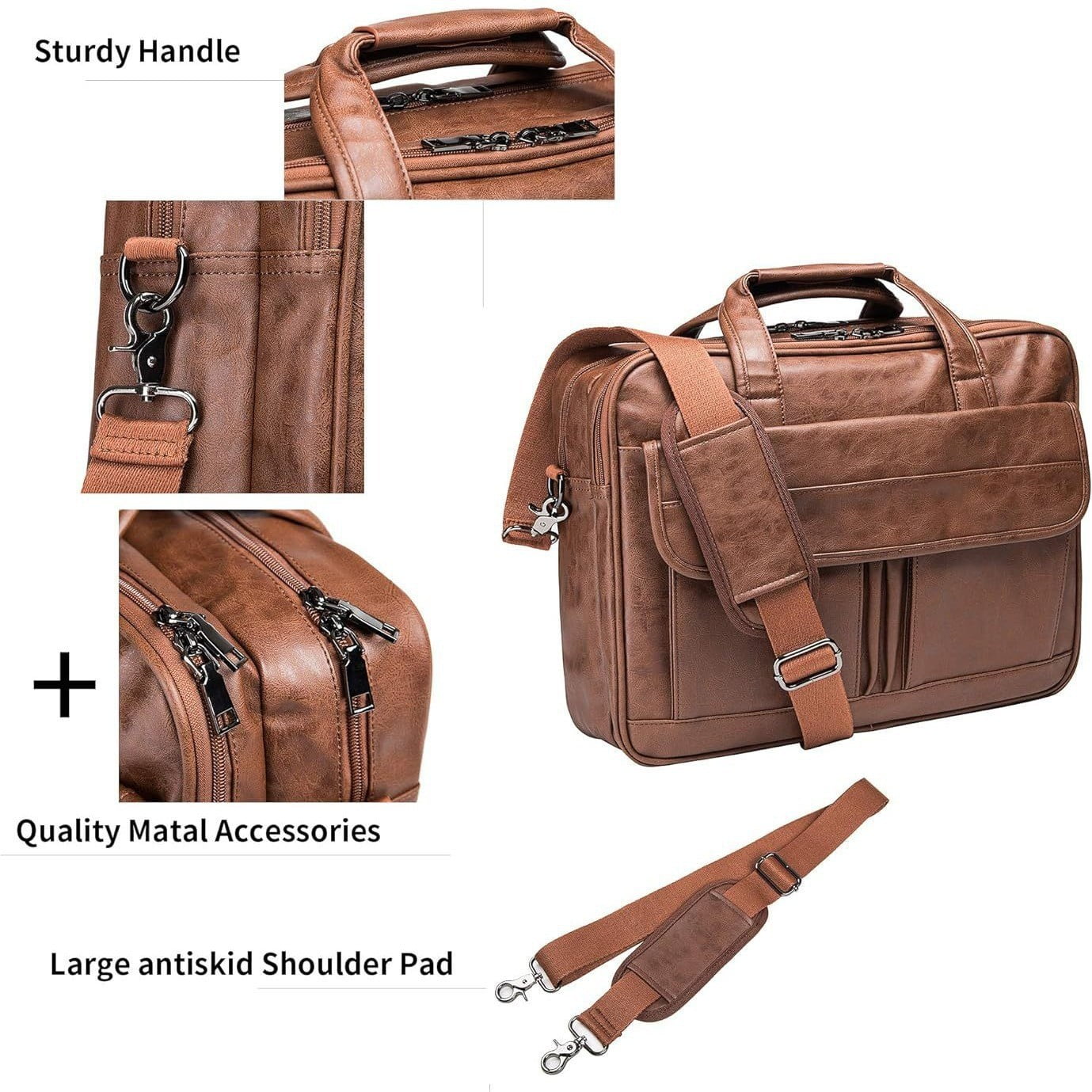 QUARRYUS  Men's leather mailman bag 17.3-inch laptop briefcase business shoulder bag computer tote bag