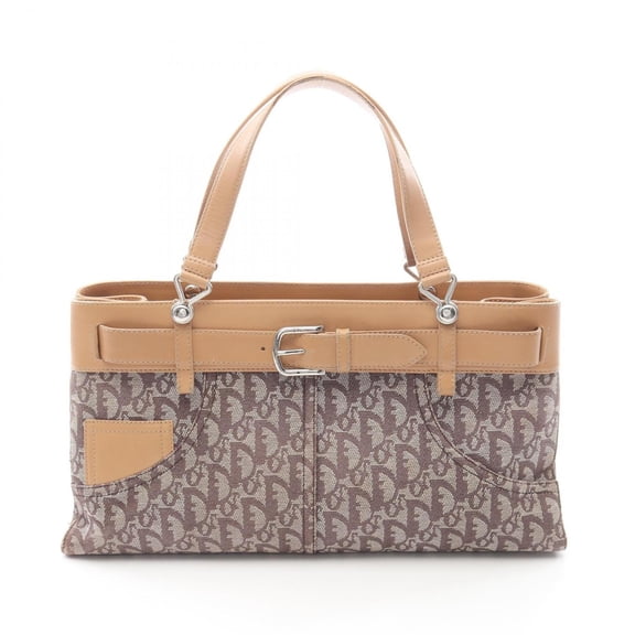 Pre-Owned Christian Dior Dior Trotter handbag, canvas and leather, women's, brown/beige.