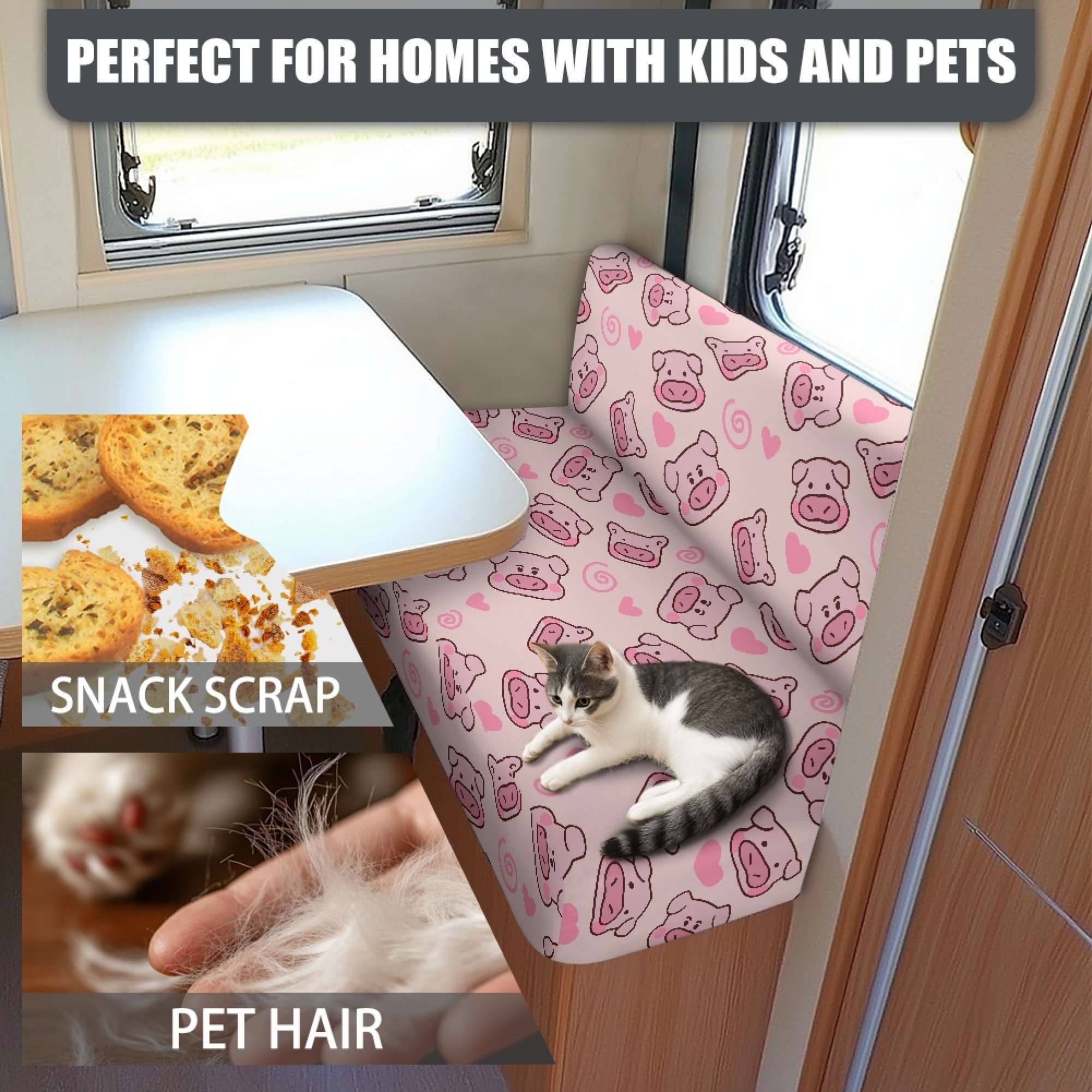 FOR U DESIGNS Pig Heart Print 2 Pack RV Dinette Cushion Covers Stretch Camper Cushion Slipcover Non-Slip RV Couch Cover Sofa Slipover for Travel Trailer Couch
