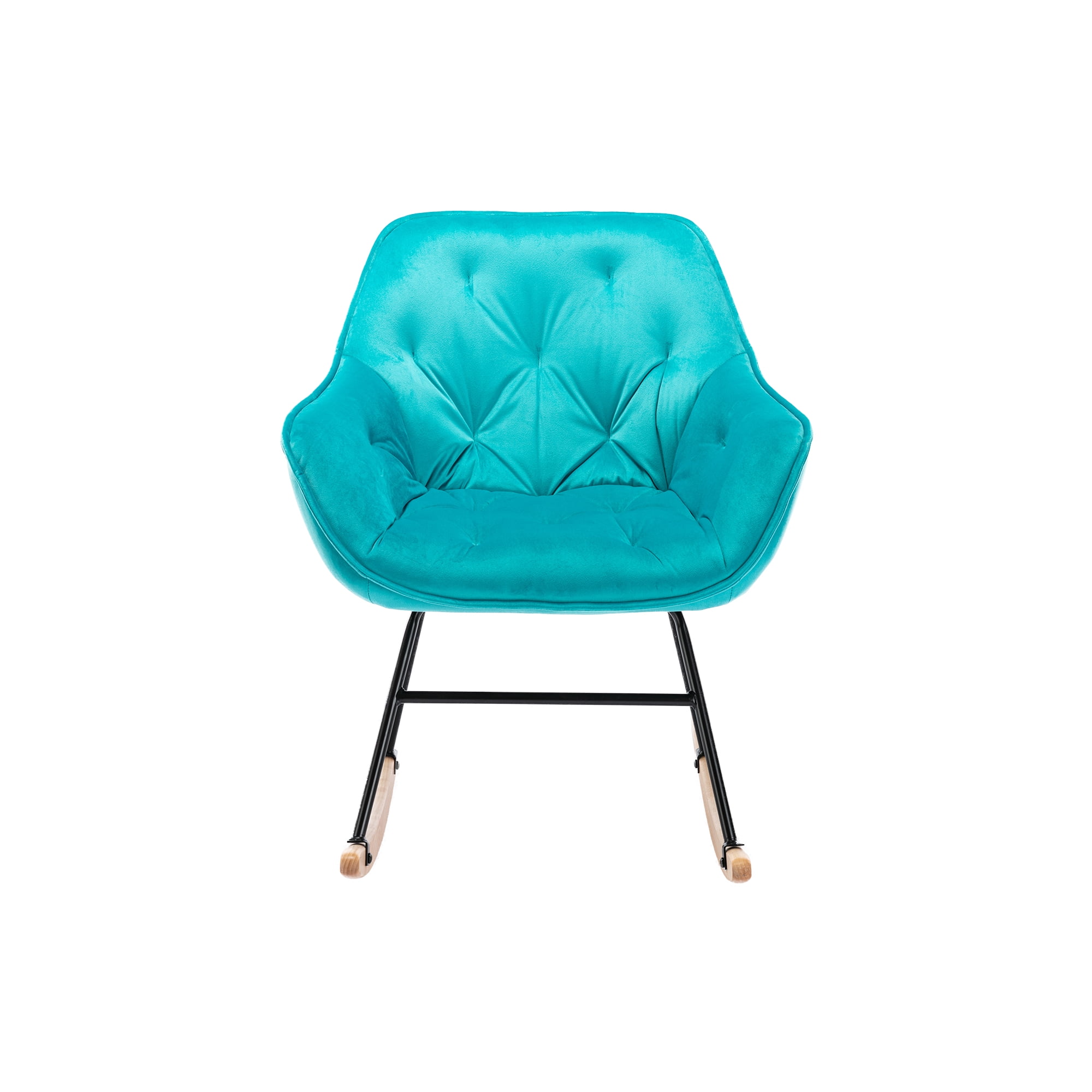 HOMEFUN Light Blue Modern Velvet Rocking Accent Chair with Wood Base