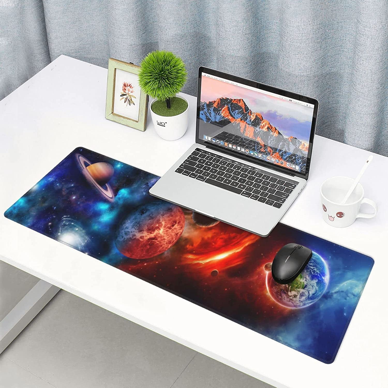 Space Galactic Earth Gaming Mouse Pad XL, Extended Stitched Edges Mousepad, Large Mouse Mat Desk Pad, Long Non-Slip Rubber Base Mice Pad（31.5x12 Inch）