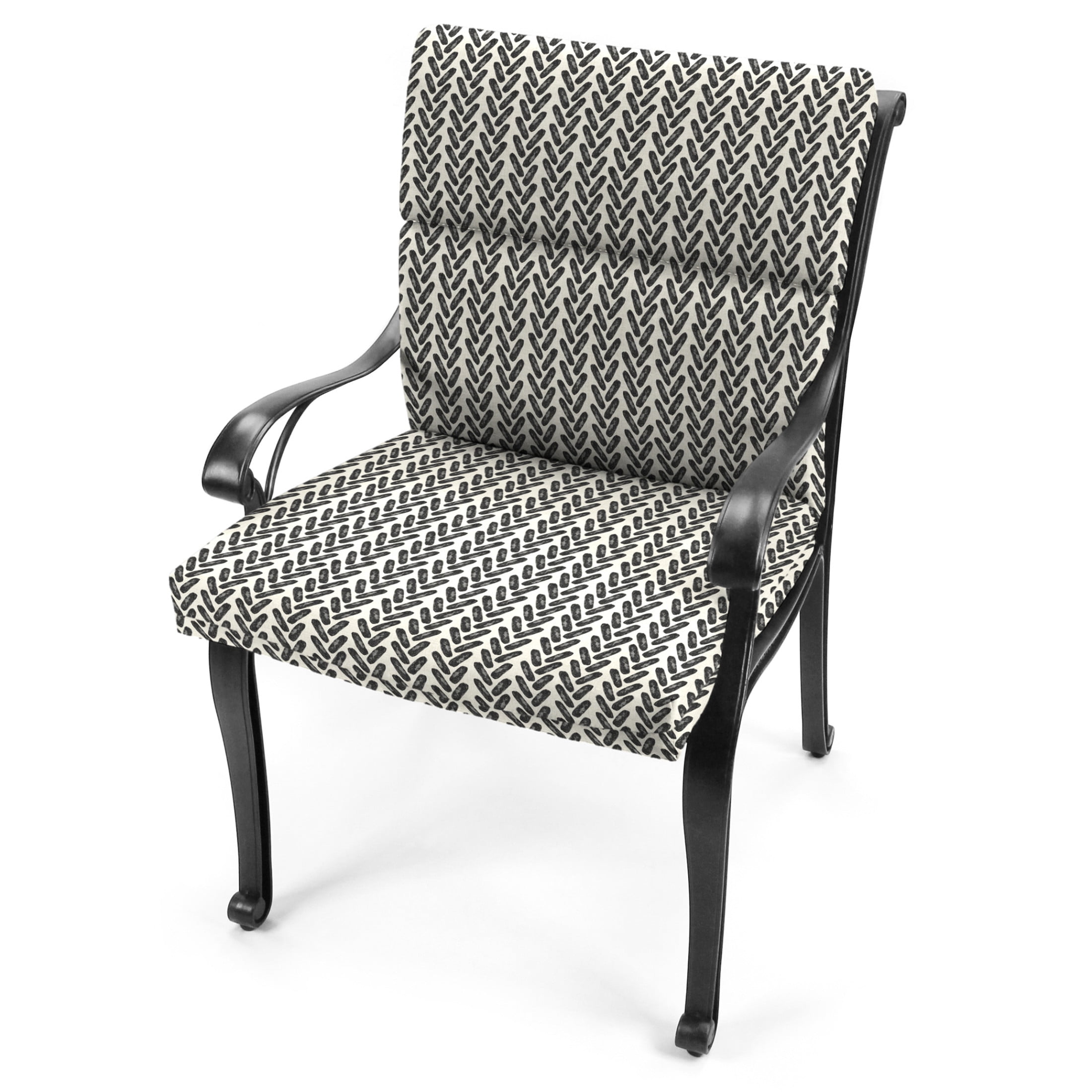 Jordan Manufacturing 44" x 22" Hatch Black Chevron Rectangular Outdoor Chair Cushion with Ties and Hanger Loop