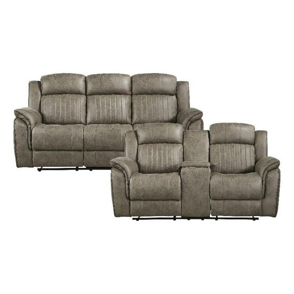 Pemberly Row Microfiber 2-Piece Manual Reclining Sofa Set in Sandy Brown