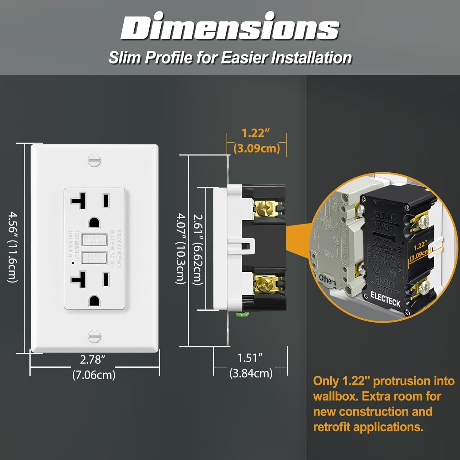 6 Pack GFCI Outlets 20 Amp, Non-Tamper Resistant, Decor GFI Receptacles with LED Indicator, Ground Fault Circuit Interrupter, Wallplate Included, ETL Listed, White