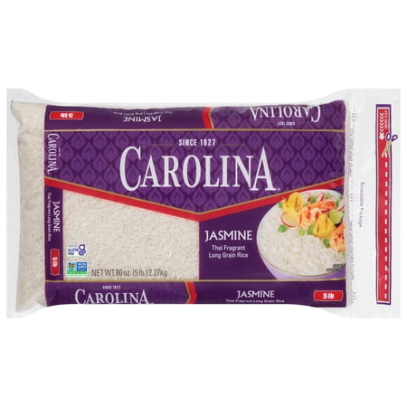 Carolina Jasmine Rice, Thai Fragrant Long Grain Rice, Gluten Free, 5 lb Bag