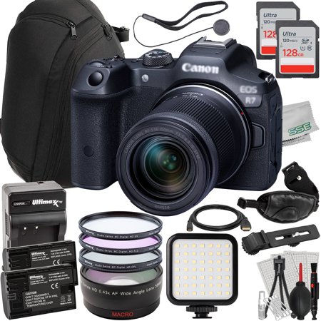 Ultimaxx Advanced Canon R7 Camera with 18-150mm Lens Bundle - Includes: 2x 128GB Ultra Memory Cards  0.43x Wide-Angle Lens Attachment  2x Spare Batteries & Much More (31pc Bundle)