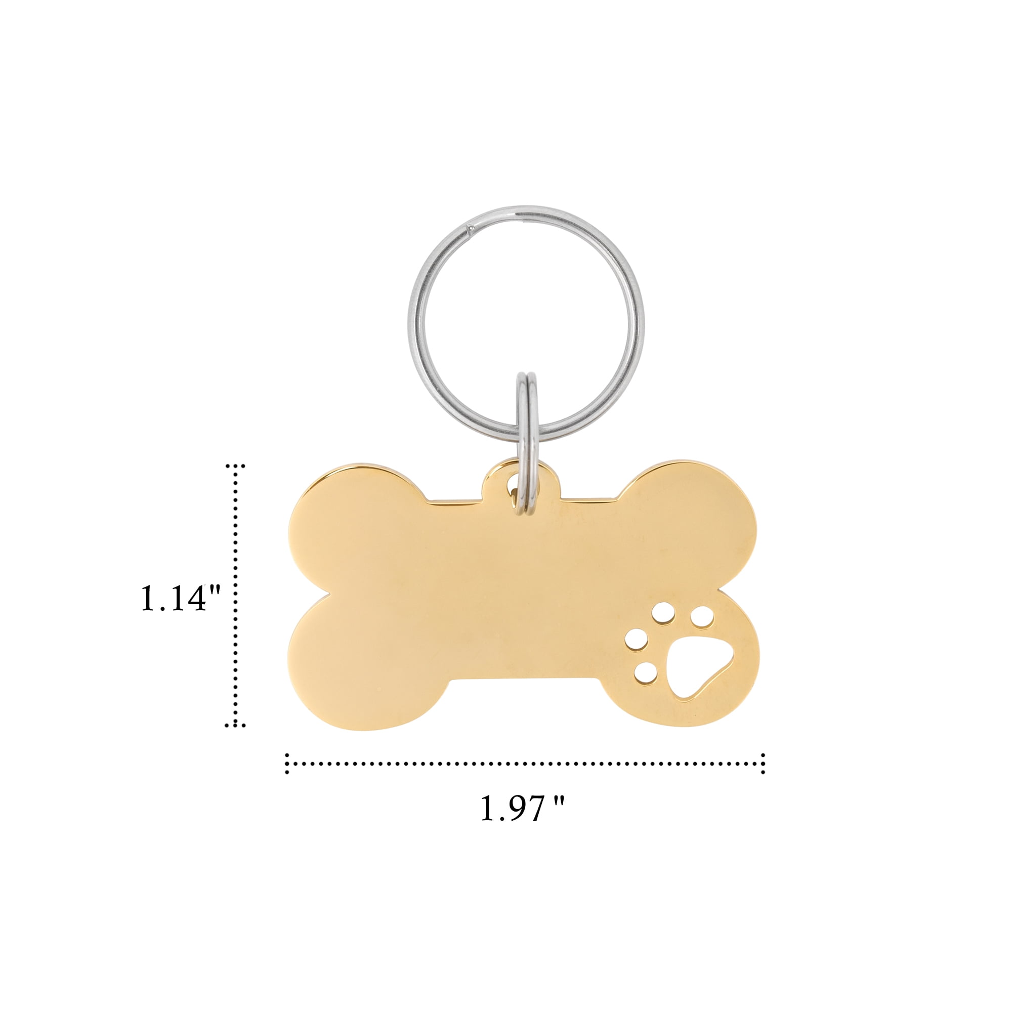 Anavia Stainless Steel Personalizable Bone Hollow Paw, All Occasion Engraved Dog ID Tag, Gold, L