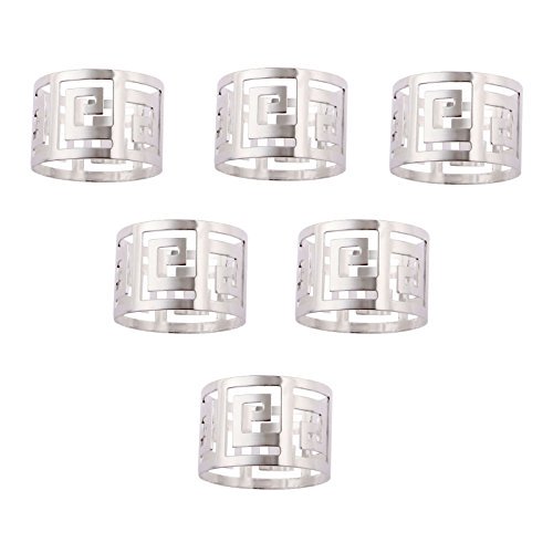 Mtsooning 6PCS Hollow Out Napkin Ring Holder, Silver Circle Serviette Buckles for Holiday Party Wedding Banquet Christmas Dinner Table Household Festival Decor