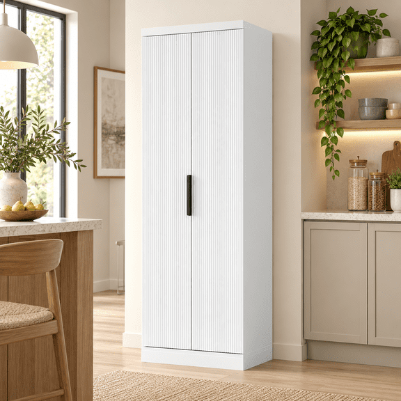 71in Tall Kitchen Pantry Storage Cabinet, Freestanding Storage Cabinet with Doors & Adjustable Shelves, Wood Farmhouse Pantry for Kitchen, Black
