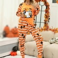 thumbnail image 2 of Halloween Pajamas for Women Long Sleeve Shirts and Pants Ghosts & Pumpkin Face Graphic Holiday Pjs 2 Piece Set Spooky Season Sleepwear, 2 of 7