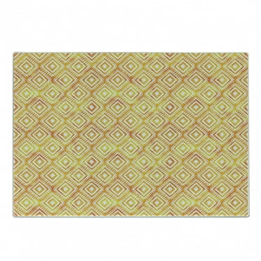 Aztec Cutting Board, Watercolor Folk Ornamental Diamond Forms Ikat Effects Pattern, Decorative Tempered Glass Cutting and Serving Board, Small Size, Earth Yellow Marigold, by Ambesonne