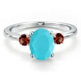 thumbnail image 3 of Gem Stone King 14K White Gold Green Turquoise and Red Garnet Engagement Ring for Women | 1.80 Cttw | Oval 9X7MM | Gemstone Birthstone | Size 6, 3 of 6