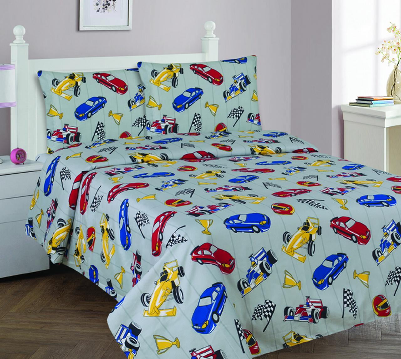 3PC FULL RACE CAR Bed Cover Bedspread Coverlet Quilt Set for Kids and