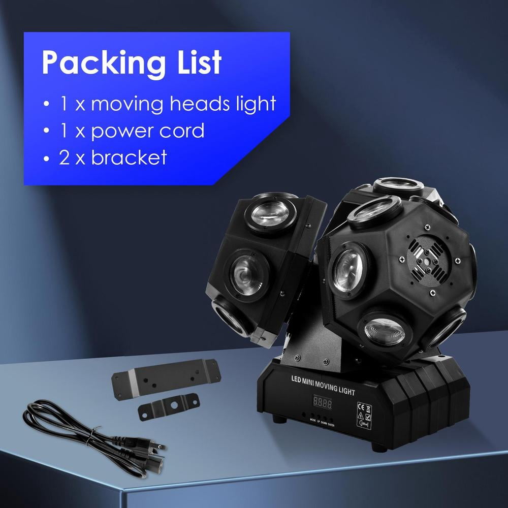 Moving Head DJ Lights, LED RGBW Rotation Disco Light with DMX Auto Control, Stage Lights DJ Lighting Sound Activated Party Lights for Party Disco Club Stage Lighting