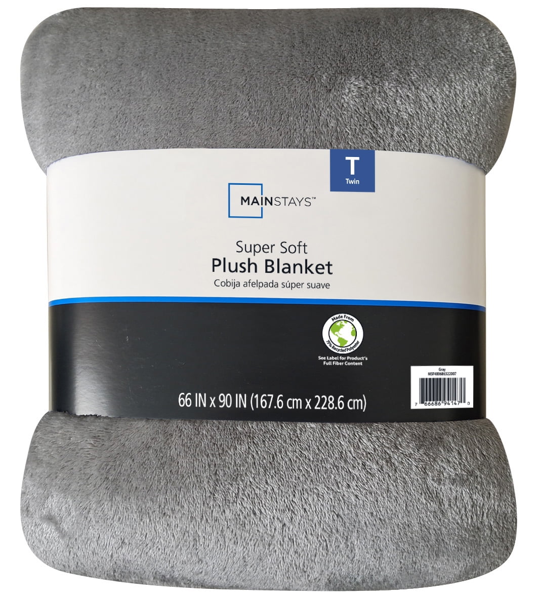 (2 pack) Mainstays Super Soft Plush Blanket, Gray, Twin, Adult/Teen