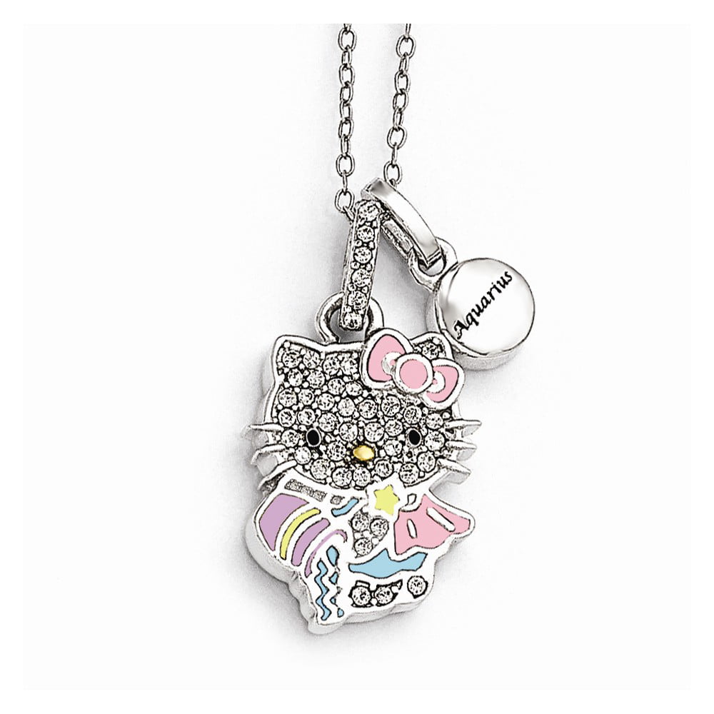 925 Sterling Silver C Z & Enamel Hello Kitty Pendant Chain Necklace 17"