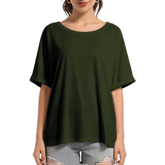 Women's Loose Oversized T-Shirts Summer Casual Basic Short Sleeve Tops Black