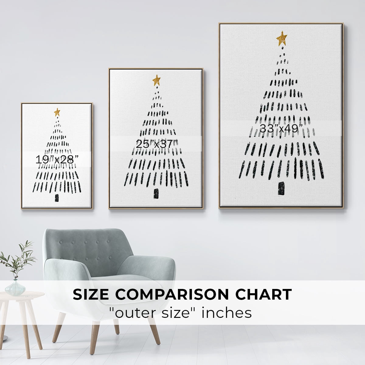 Christmas Tree - Framed Gallery Wrapped Holiday Canvas - 17 x 25 - Natural Wood Frame