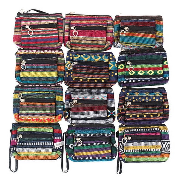 Multi Colored Woven Coin Purse - 12 per pack
