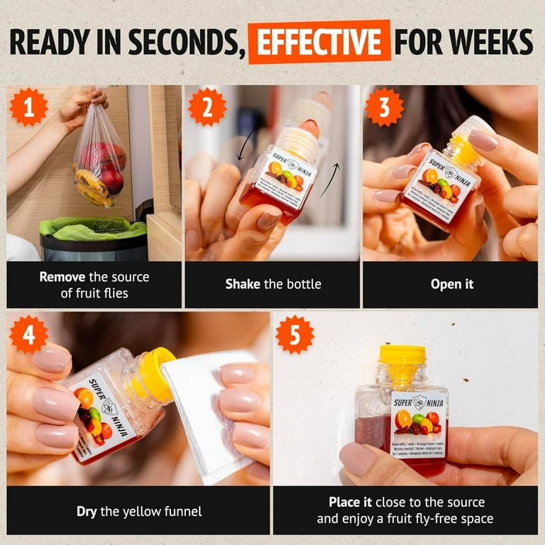 Super Ninja Fruit Fly Trap, 4 Traps, Indoor Ecological Fly Killer