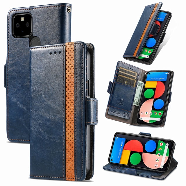 Case for Google Pixel 5a 5G Cover Leather Wallet Folio Case Book Design Flip Magnetic Closure - Blue