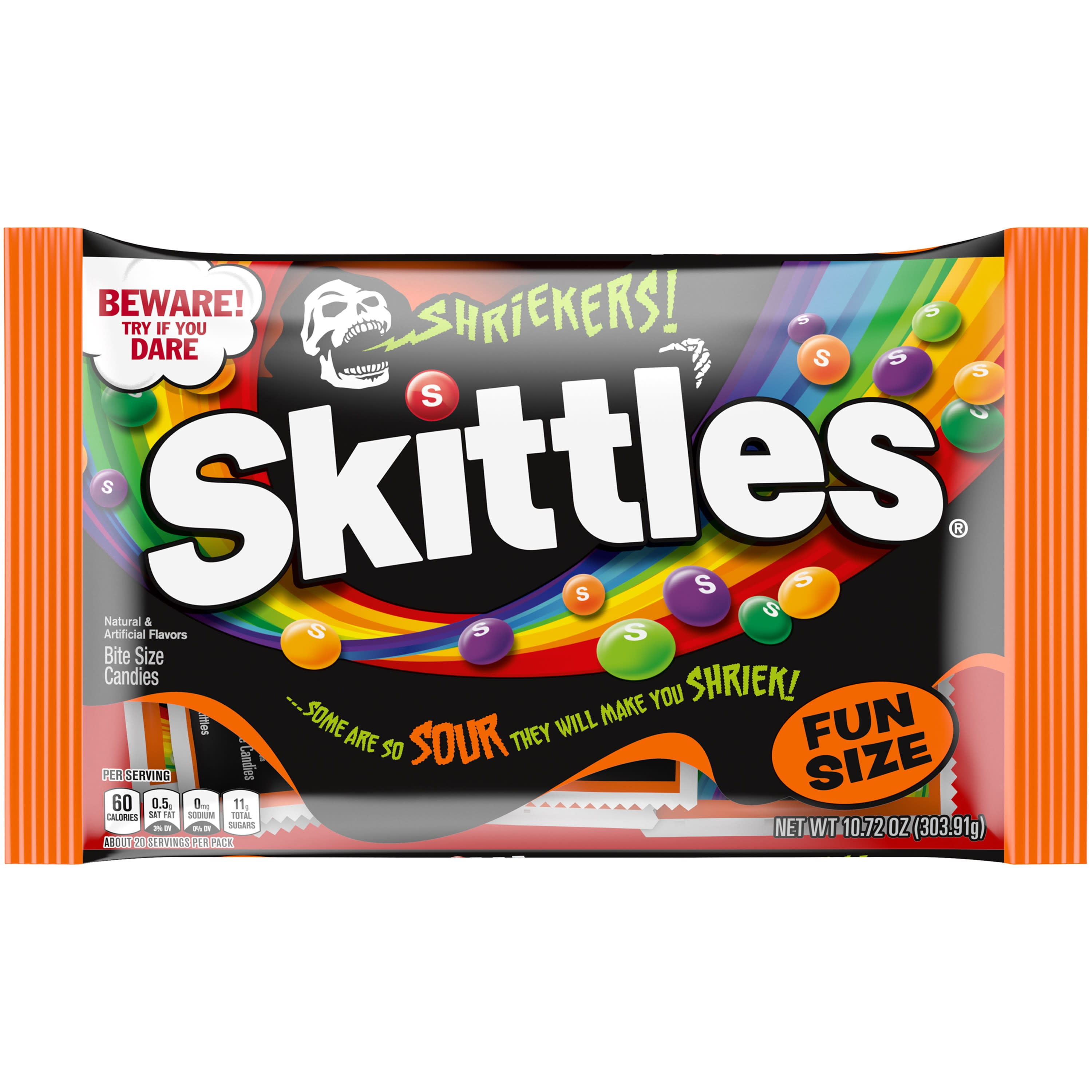 Skittles Shriekers Sour Halloween Chewy Candy Fun Size Bag 10.72oz