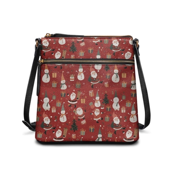 Kuiaobaty Santa Claus Shoulder Purse for Women, Christmas Snowman Print Hobo Purse Leather Tote with Zipper Closure, Lightweight Casual Sling Crossbody Bag for Travel & Shopping, Red