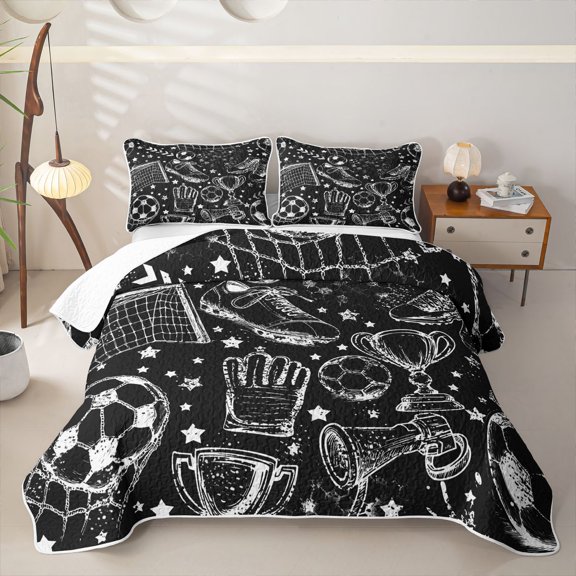 Erosebridal Soccer Print Twin Quilt Set for Boys Girls,Sport Football Twin Coverlet Set Teens
