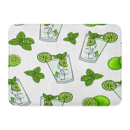 GODPOK Glass of Mojito Ice Cubes Mint Leaves Lime Slice and Whole Hand Drawing Alcohol Cocktail in Cartoon Rug Doormat Bath Mat 23.6x15.7 (Best Alcohol For An Ice Luge)