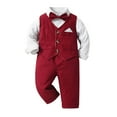 thumbnail image 2 of Toddler Baby Boy Wedding Suit Gentleman Outfits, Formal Dress Shirt+Bowtie+Vest+Suspender Pants Formal Clothes, 2 of 9
