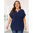 thumbnail image 4 of LapaPlus Plus Size Tops for Women Summer Short Sleeve Jacquard Casual Tunic Blouse, Navy Blue 1XL-6XL, 4 of 9