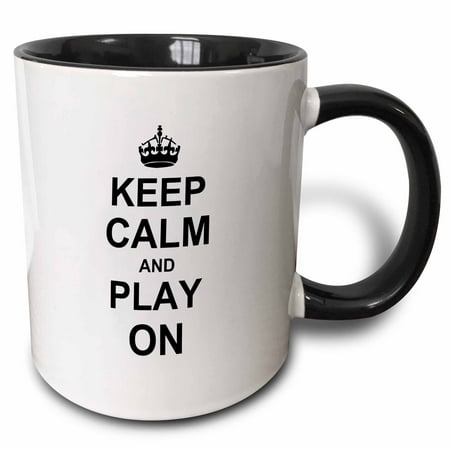 3dRose Keep Calm and Play on - carry on gaming - hobby or pro gamer gifts - for any game including sports - Two Tone Black Mug,