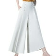 thumbnail image 2 of Pantalones acampanados de pierna ancha para mujer, pantalones palazzo, pantalones sueltos de cintura alta elásticos con bolsillo para oficina de , Blanco, 3XL Salvador Dali Pantalones de pierna ancha para mujer, 2 of 10
