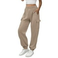 thumbnail image 2 of Womens Sweatpants 2025 Casual Solid Waist Trousers Long Straight Fleece Pants Drawstring Athletic Joggers Khaki (S-2XL), 2 of 8