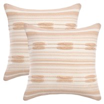 REGALWOVEN Boho Striped Decorative Throw Pillow Covers Pack of 2 Soft Square Cushion Covers for Sofa Bedroom Living Room Home Decor Light Brown 18" x 18"