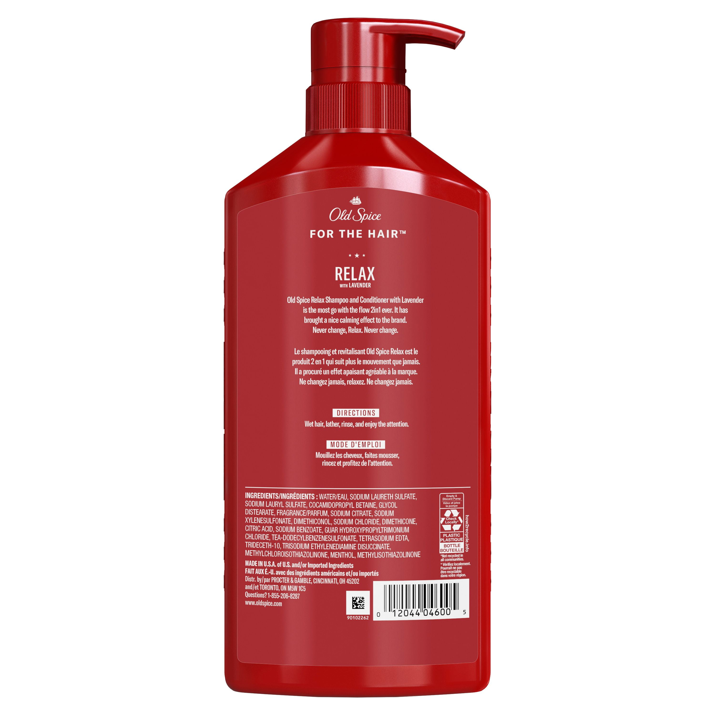 Shampooing et revitalisant 2 en 1 pour hommes Old Spice Relax avec lavande, pour des cheveux épais et sains 650ML