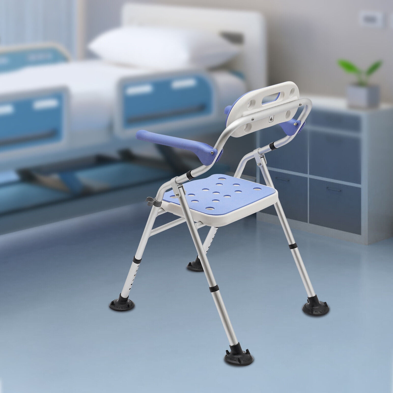 330lbs Folding Shower Chair Aluminum Alloy Adjustable Bath Seat with Back & Arms