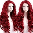 thumbnail image 3 of LHWEN Women's Long Red Brazilian Wavy Curly Wig High Temperature Fiber 31.5 Inch Adjustable Cap Natural Looking Soft Half Machine Made Half Hand Tied Rose Inner Net Heat Up to 150°C Ideal for Parties, 3 of 7