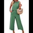 thumbnail image 3 of Conjunto de Dos Piezas de Verano para Mujer: Top Corto Sin Mangas con Cuello Redondo y Pantalones Anchos con Bolsillos. Verde L, 3 of 10