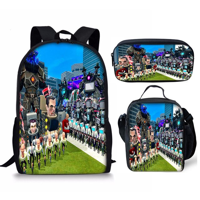 Skibidi Toilet Student Backpack Children'S Meal Bag Pencil Bag Three-Piece Backpack