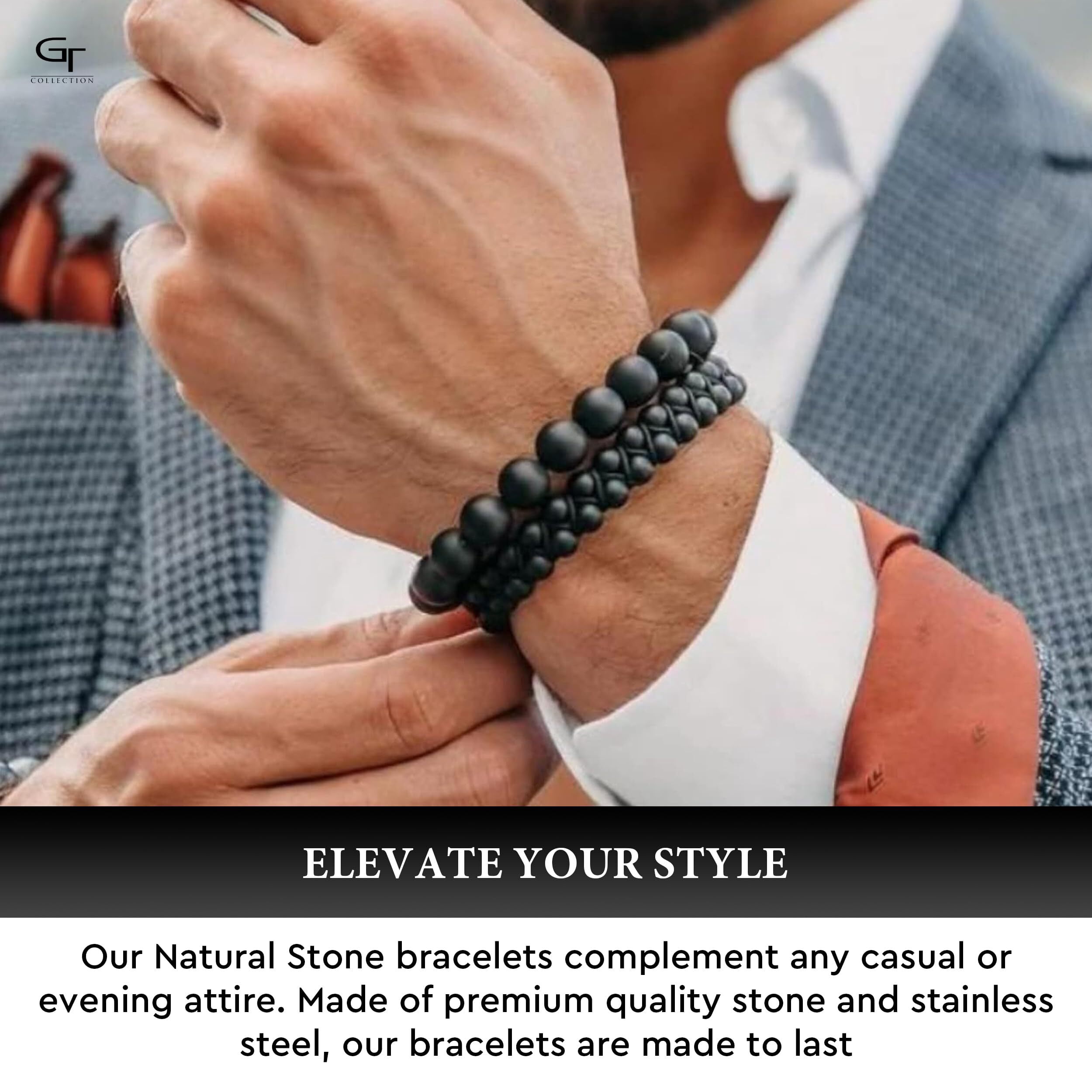 Men's BLACK ONYX Beaded Bracelet | Gift for Men | One Size Fits All | 100% Natural | Gemstone Adjustable Bracelet