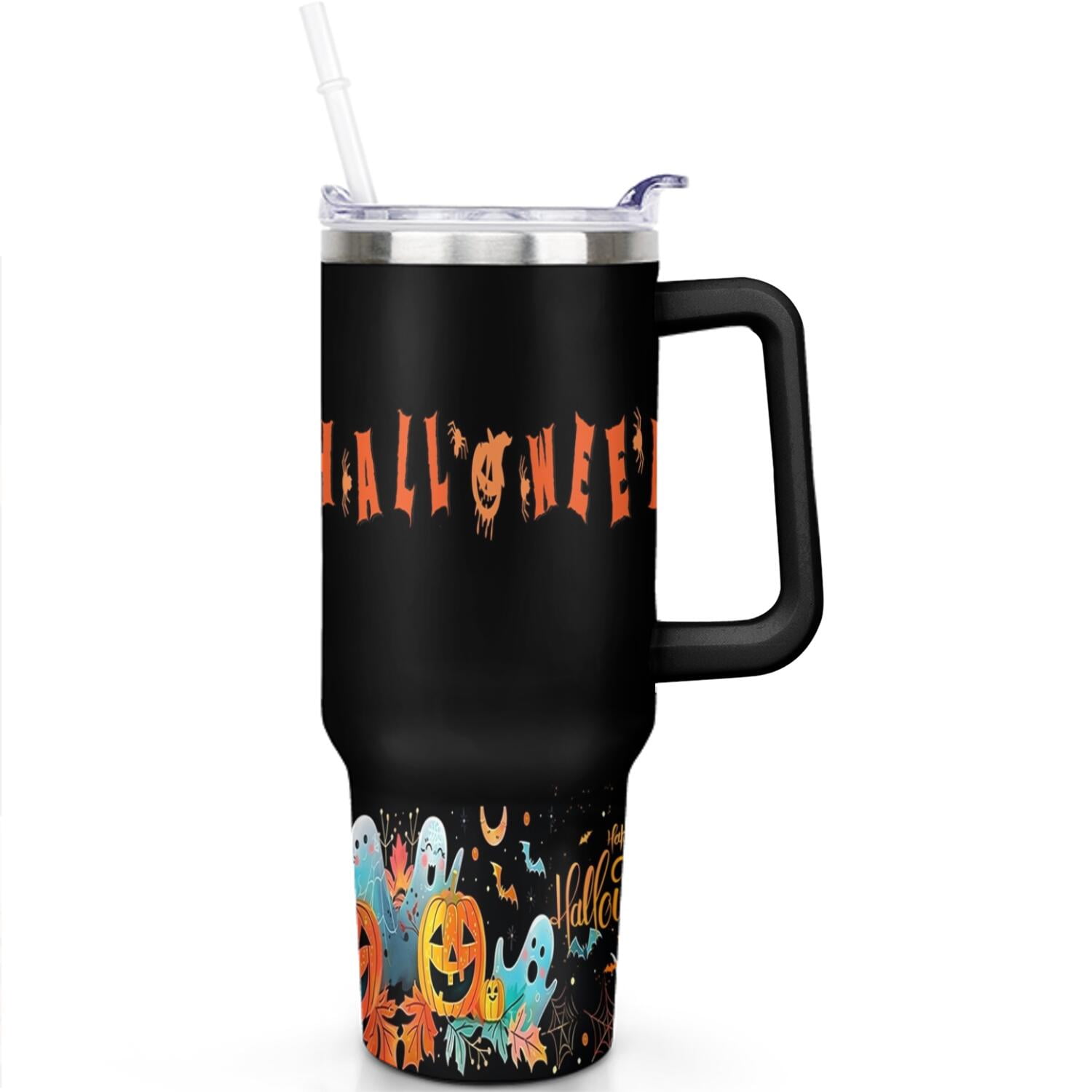 40 OZ Happy Halloween Tumbler with Handle Double Wall Vacuum Insulation Travel Coffee Mug Gift for Women Men