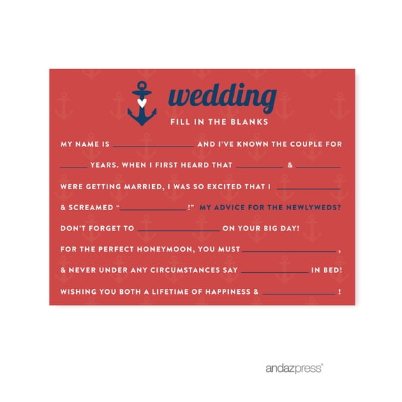 Fill-In-The-Blank - Newlyweds Nautical Ocean Adventure Wedding Cards Guest Book Alternative, 20-Pack