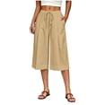 thumbnail image 3 of RoamHome Women's Wide Leg Capri Pants Elastic Waist Drawstring Loose Fit Solid Color Casual Trousers, 3 of 7