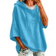 thumbnail image 4 of MOONDU Women's Short Sleeve Hoodie Hooded Sweatshirt Drawstring Pullover Solid Color Loose Fit Casual Summer Top for Gym Yoga Everyday Wear 8 Colors S-XXL, 4 of 7
