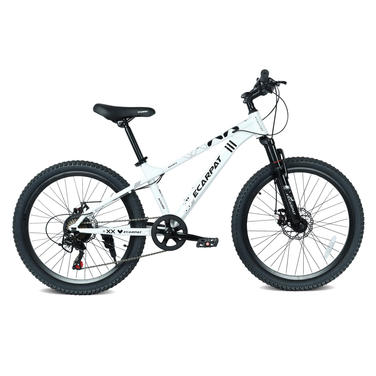 LuckyNote 24 Inch 21 Speed Mountain Bike, Adult Mountain Bicycle with Front Suspension Dual Disc Brakes Steel Frame Non-Slip Tires for Men Women Outdoor Cycling, White